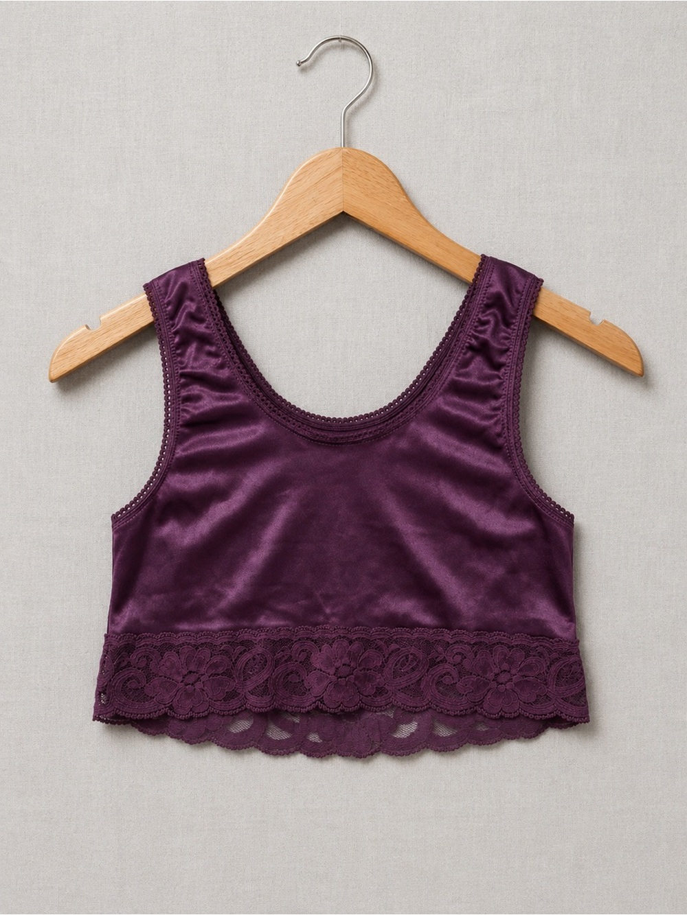 Vintage Jessica Satin-Look Lace Bralette in Plum